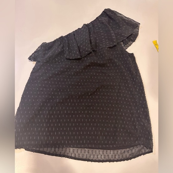 Paige Elegant Black Ruffled one Shoulder Shirt size small - Picture 2 of 5